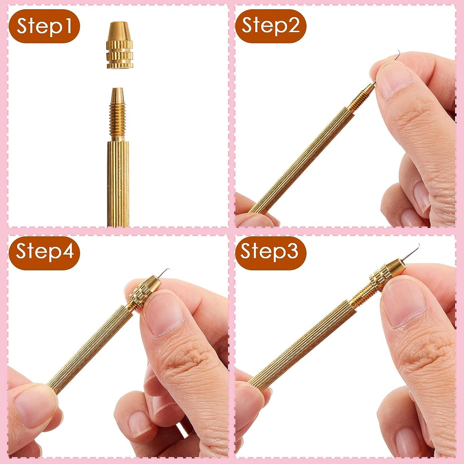 Professional Lace Wig Making Set: 4 German Ventilating Needles + Brass Holder - Product Image