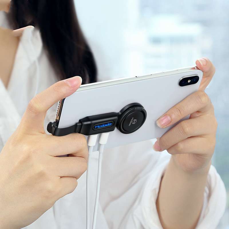 Dual Lightning Adapter Charging Cable with Ring Holder for Listening & Charging