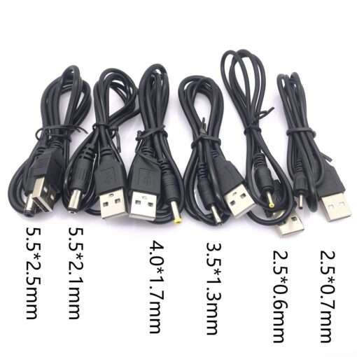 USB A Male to DC Power Extension Cable for Devices with 2.5mm, 3.5mm, 4.0mm, and 5.5mm Plugs