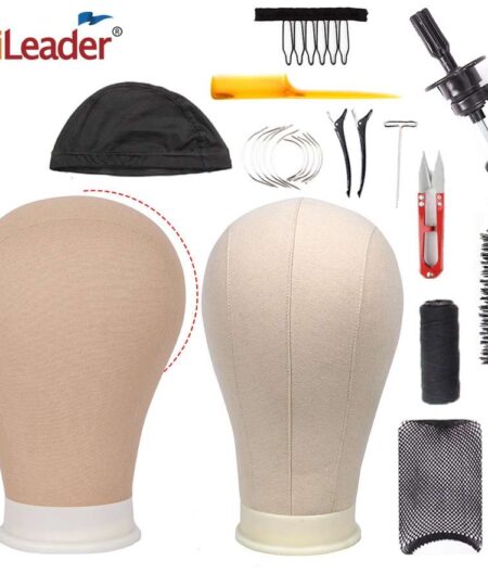 Alileader Training Mannequin Head Canvas Block Head Display Styling Mannequin Manikin Head Wig Stand Free Get T Needle Holder 1