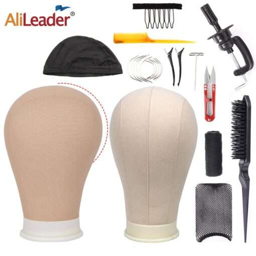 Alileader Training Mannequin Head Canvas Block Head Display Styling Mannequin Manikin Head Wig Stand Free Get T Needle Holder 1