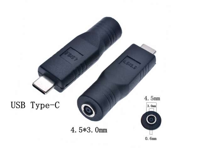Laptop DC Tip Converter: 4.5x3.0mm Female to Type-C Male for Charging and Powering Devices