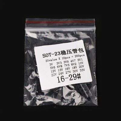 200 Piece SOT23 Diode Sample Kit: 20 Types, 10 Each, 3V-33V Zener Diodes for Electronics Projects