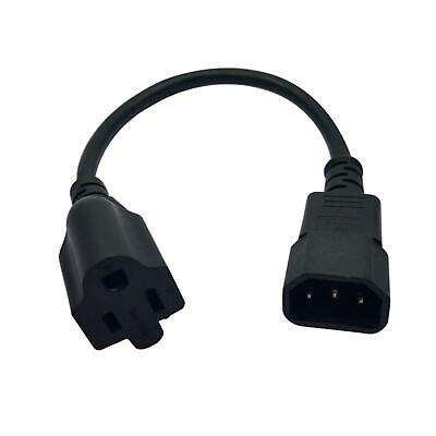 IEC320 C14 to US Power Extension Cable: 3-Pin Black, for Extending Power Outlets.