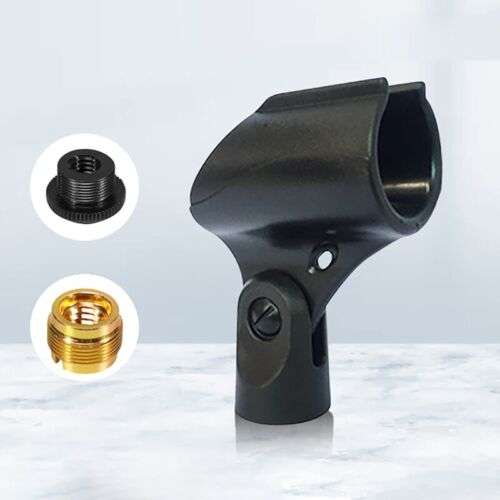 Universal Microphone Clip Adapter for Secure Mic Mounting on Stands and Threads.