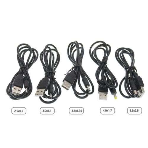 USB to Power Cable for Charging Devices with 1.1mm, 0.7mm, 1.7mm, 2.5mm Plugs