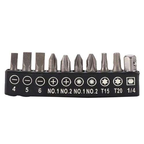 10x Screwdriver Bit Set for Head T20 Star, Slotted and Phillips for Power Drills and Hand Drivers