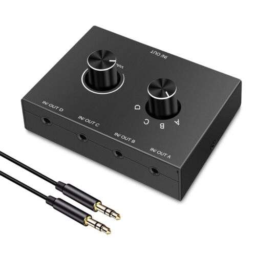 4-in-1 3.5mm Headphone Splitter Amplifier: Switch Between 4 Devices or Connect 4 Headphones to One Source