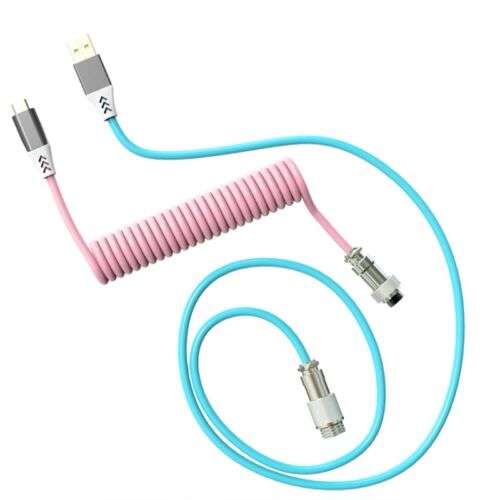 Durable 7.2ft Coiled Type-C to USB Data Cable for Mechanical Keyboards