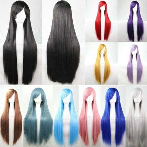 Sleek & Chic 80cm Long Straight Full Hair Wig with Side Bangs for Cosplay & Costume