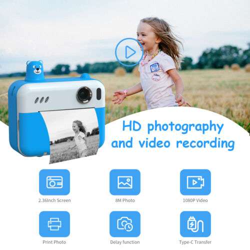 Capture Every Moment: 1080P HD Dual Lens Instant Print Camera for Kids with 2.4 Inch IPS Screen - Perfect Gift
