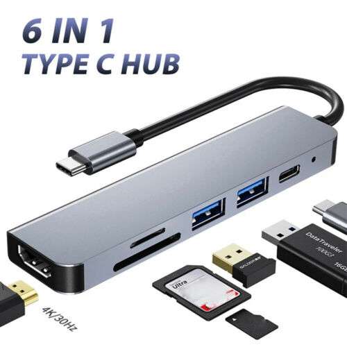 Ultimate 6-in-1 USB-C Hub: 4K HDMI, USB 3.0, DP, and More for Effortless Connectivity
