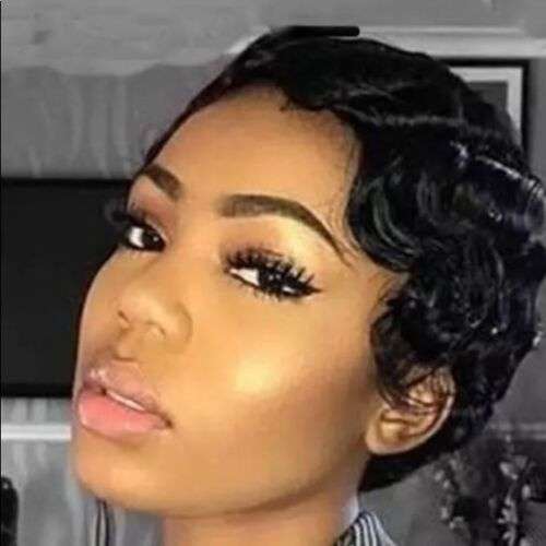 Effortless Style: Short Pixie Cut Black Wave Human Hair Wig for Black Women, No Lace