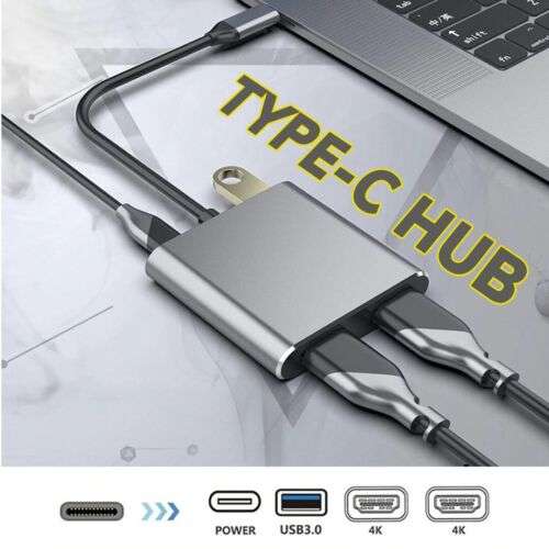 4-in-1 USB-C Hub: Dual HDMI 4K, USB 3.0, PD Charging for Laptops and Smartphones