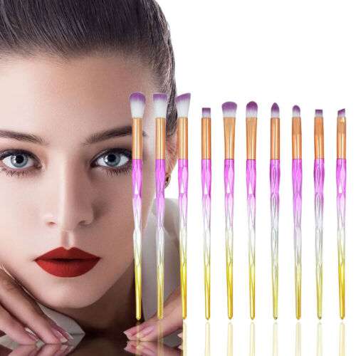 10 Piece Makeup Brush Set for Eyes, Lips, Face & Foundation Blending