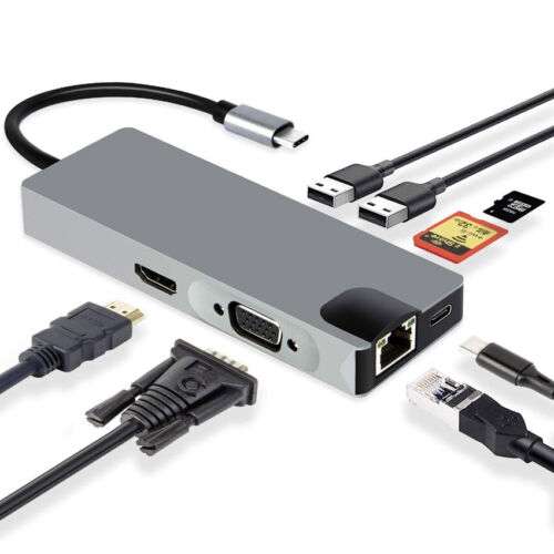 8-in-1 USB-C Hub with Gigabit Ethernet, HDMI, and 3 USB 3.0 Ports for Laptop Connectivity