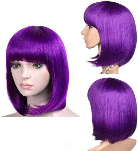 Short Bob Synthetic Wig with Bangs for Halloween, Party & Costume Fun