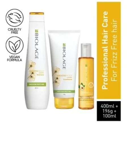 MATRIX Biolage Frizz-free Hair Regime for Smooth, Manageable Hair: Shampoo, Serum, & Conditioner