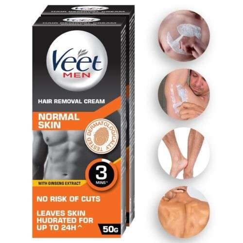 Veet Men's Hair Removal Cream: Gentle & Effective for Sensitive & Normal Skin (50g & 100g)