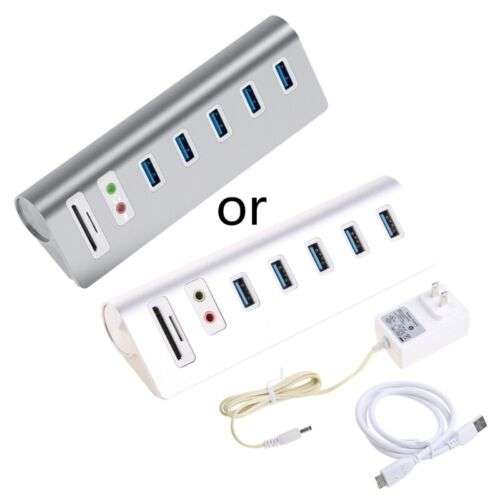 5-Port USB 3.0 Hub Docking Station with Power Adapter and Card Reader for Laptop and Desktop Devices