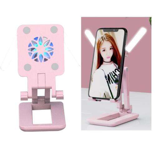 Adjustable Desk Phone Holder, Tablet Stand, & Fill Light for Live Broadcasts & Video Calls