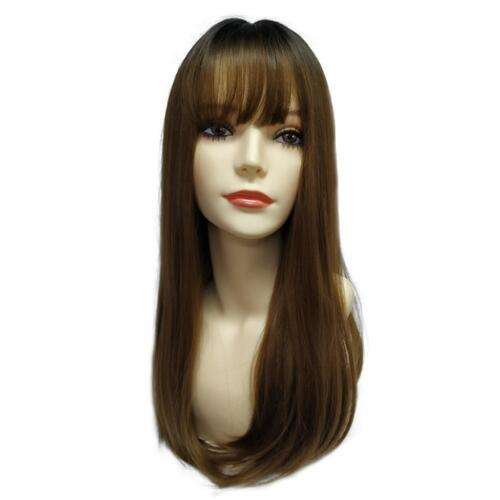 Long Straight Synthetic Hairpiece for Women - Heat Resistant Black to Brown Gradient