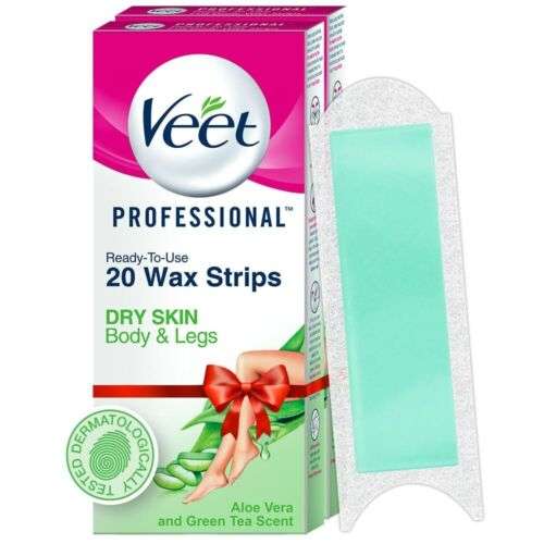 Veet Waxing Strips Kit for Normal, Dry, Sensitive Skin - 20 Strips (Pack of 2) for Painless Hair Removal