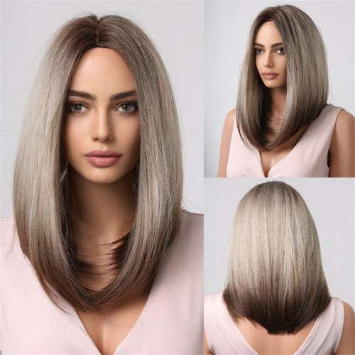 Everyday Elegance: Natural Short to Long Straight Brown & Grey Wig for Cosplay & Parties