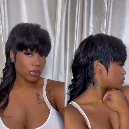 Short Pixie Cut Black Wig with Bangs - Natural Human Hair for a Chic & Easy Style