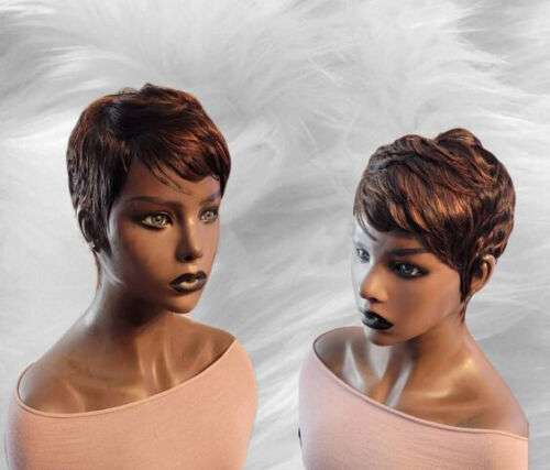 Effortless Style: Short Pixie Cut Brown Blonde Red Straight Human Hair Wig with Bangs for Everyday Wear