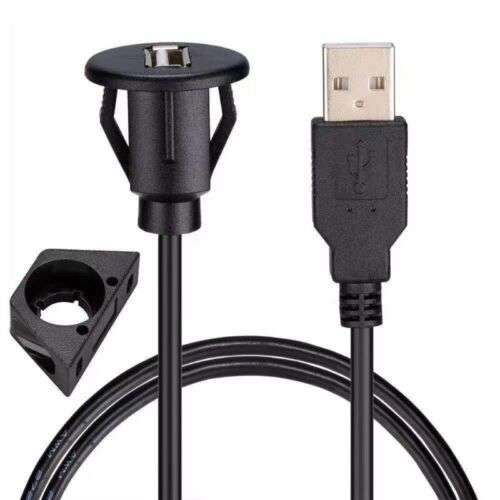 Car Dashboard USB Extension Cable: 1 Male to 1 Female Socket Panel Mount for Charging & Data Transfer