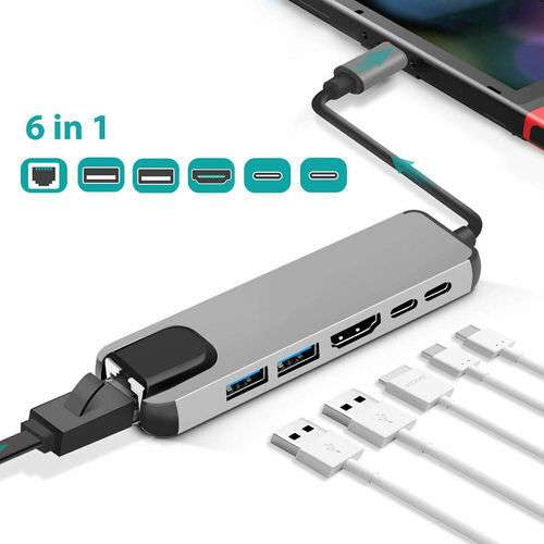 USB-C Hub Adapter Dock for MacBook with 4K HDMI, PD Charging, Ethernet, and RJ45