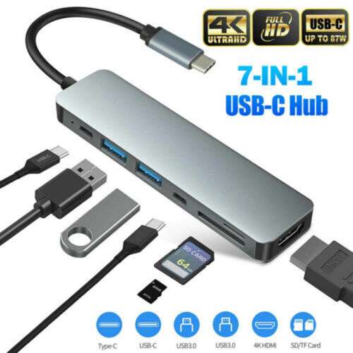 7-in-1 4K Type-C Hub: HDMI, SD, TF, PD Charging for Mac & More