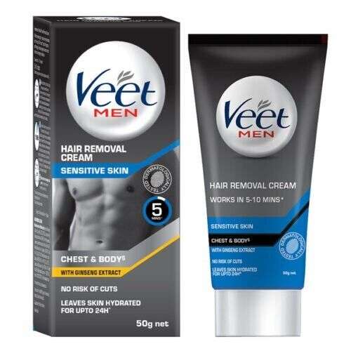 Veet Sensitive Skin Hair Removal Cream for Men - Gentle & Effective, 50g (Blue)