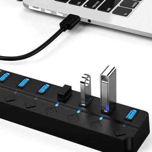 7 Port USB 3.0 Hub with On/Off Switch for High-Speed Data Transfer and Device Expansion