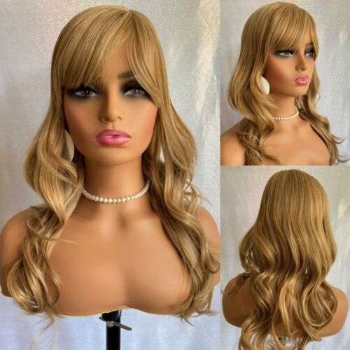 Long Wavy Blonde Mix Human Hair Blend Wig - Heat Friendly for Natural Soft Look