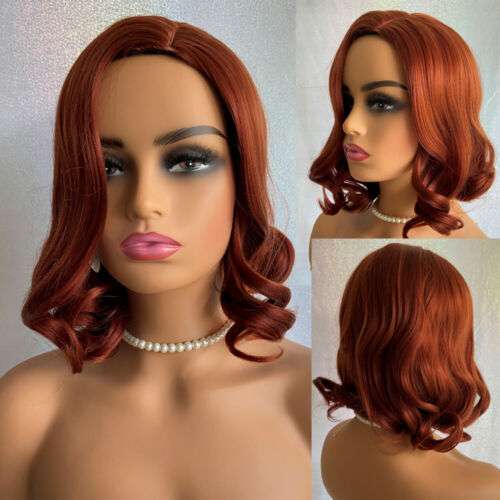 Side Part Wavy Copper Red Auburn Synthetic Wig for Women, Natural Look for Parties and Events