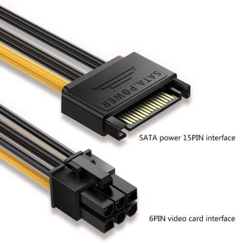 15-Pin Male to 6-Pin PCI Female Connector Cable for Connecting Devices.