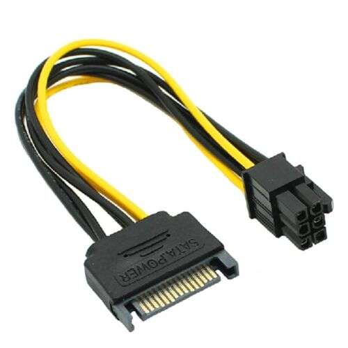 PCI-Express Video Card Power Adapter: Convert 15-Pin Male to 6-Pin Female for Graphics Card Power.