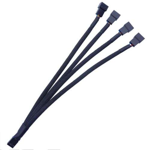 Black Sleeved 4-Pin PWM Fan Extension Cable: Split 1 to 4 Fans for Enhanced Cooling