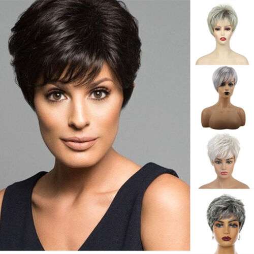 Stylish Short Straight Pixie Cut Wig for Women, Black & Grey Cosplay Hairpiece