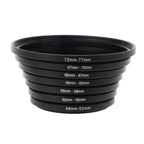 7PCS Universal Lens Adapter Filter 49mm-77mm for Photography: Seamlessly Connect Your Lenses and Filters.