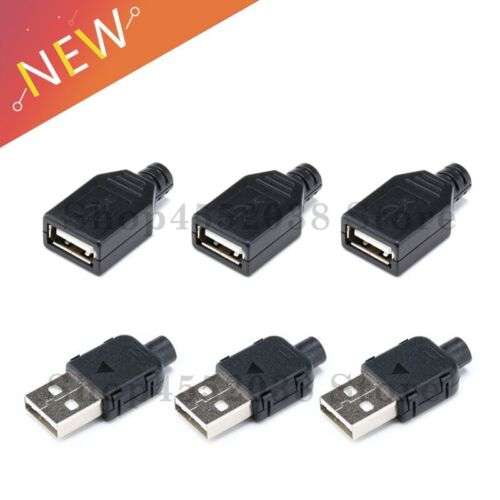 2-Pack Type-A Female USB 4P Plug Socket Connector with Cover for USB 2.0 Connection.