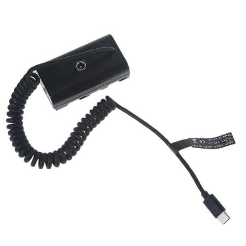 USB-C to Dummy Battery Adapter for NP-F550 Cameras, Supports PD 9V/12V Output for Powering Devices.