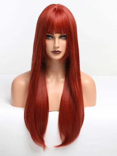 Short & Sassy: 28" Dark Red Synthetic Wig with Bangs for Women