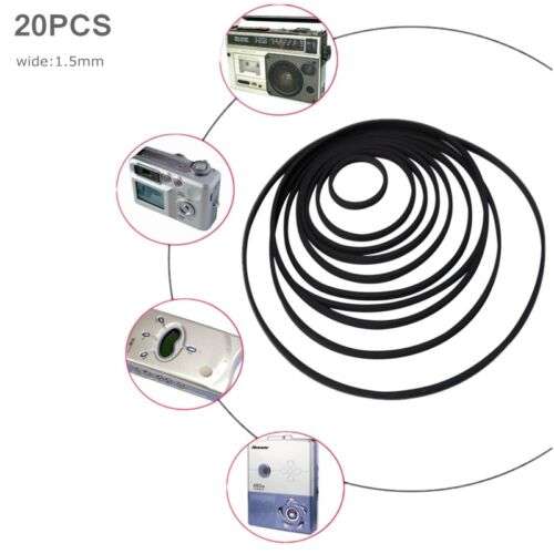 20 Pack Assorted Cassette Tape Machine Belts for 40-145mm Machines