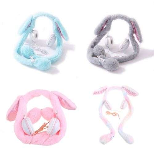 Glowing Plush Rabbit Ear Headsets with Dancing Ears for Music and Entertainment