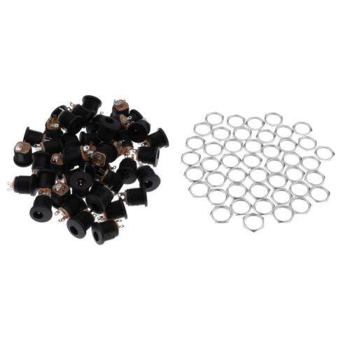 50 Pack DC Power Socket Panel Mount Connectors for Headphones, 2.1x5.5mm, DC022