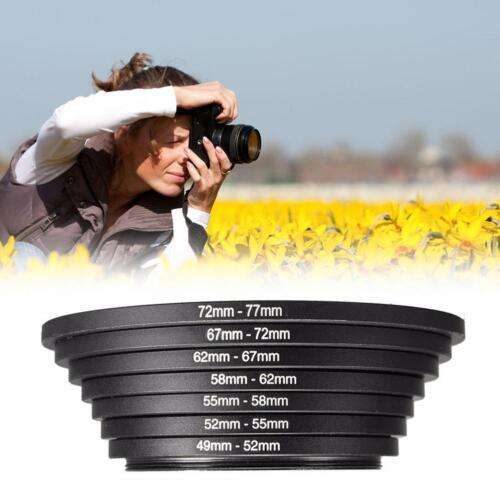7 Piece Lens Filter Adapter Set for 49mm-77mm Lenses: Securely Mount Filters and Accessories