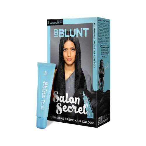 Bblunt Salon Secret High Shine Crème Hair Colour - Natural Black 1: Achieve Salon-Quality Black Hair Colour at Home.